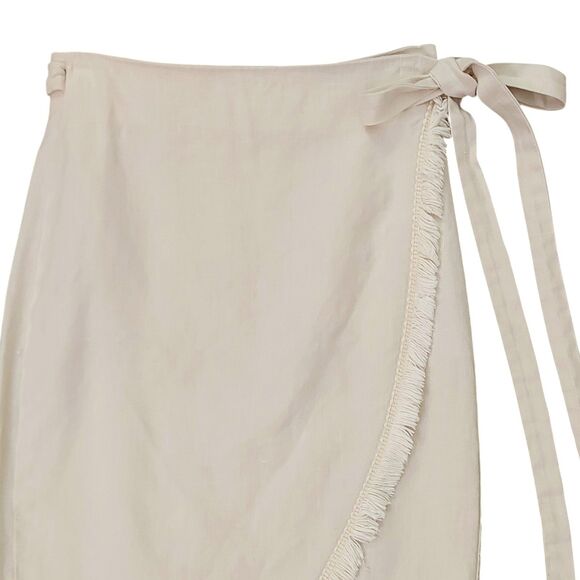 Reformation Wrap Skirt Womens Small Beige Linen Blend Fringed Retro Beach - Picture 2 of 11